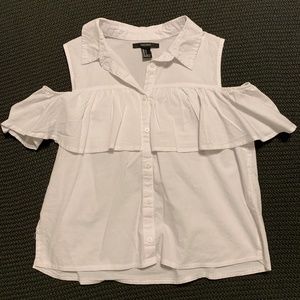 Cold shoulder style button up blouse